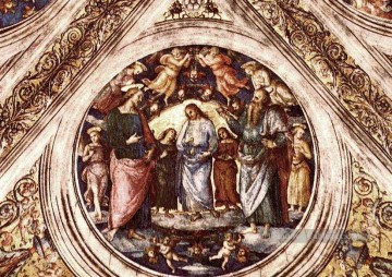 Christ entre le Baptiste et le Satan déguisé en homme âgé 15078 Renaissance Pietro Perugino Peinture à l'huile